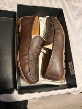 COACH Men's Mott Driver Brown Signature PVC Loafers Size 13D